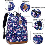 Backpacks for Girls Cute Unicorn School Bags Lightweight for 7+ years old Kids School Bags Backpack with Lunch Box and Pencil Case (Blue-Unicorn)
