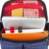 Fuel High Capacity Cargo Backpack With Ergonomic Padded Support System, Navy Chambray/Poppy Red