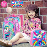 4PCS Unicorn Backpack for Girls, 16" Sequin Kids Bookbag and Lunch Box