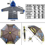 DC Comics Little Boys Batman or Superman Slicker and Umbrella Rainwear Set, Grey Batman, Age 4-5