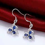 Acxico elegant Shamrock or 3-Leaf Clover Heart Celtic Knot with blue zircon Sterling Silver Hook