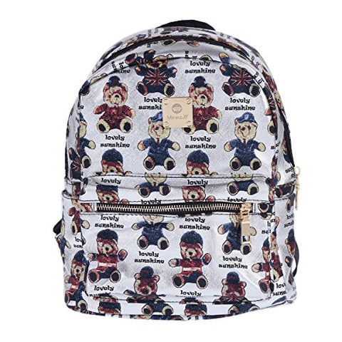 Damara Womens Faux Leather Enlarge Metal Signature Plaque Backpack,Silver