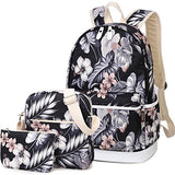 Hey Yoo Fashion High Capacity Canvas Backpack Set Cute Laptop School Bag for Teen Girls, Black