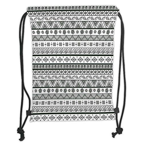 Custom Printed Drawstring Sack Backpacks Bags,Tribal,Ethnic Aztec Pattern with Primitive