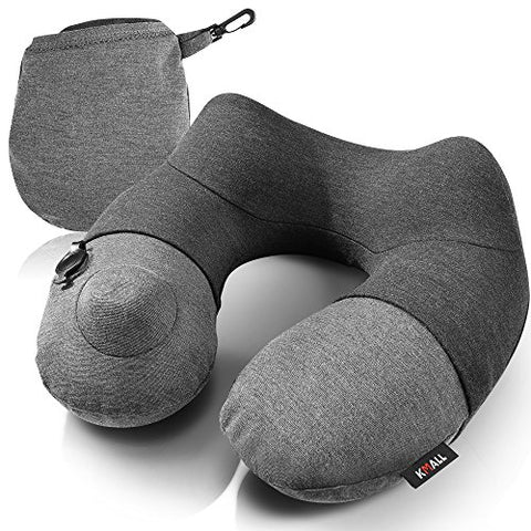 Kmall Inflatable Travel Neck Pillow for Airplane Travel Best Neck Support Sleep Travel Pillow with Super Comfort Pillow Case, Gray