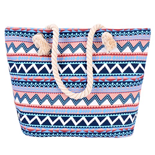 ABage Women's Canvas Tote Aztec Tribal Printed Shopping Travel Beach Shoulder Bag, Blue