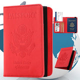 Passport Holder Cover Wallet Case - DESERTI BRANDS Leather RFID Blocking For Women Men - Red