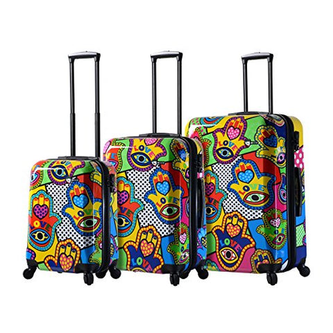 Mia Toro Italy Hamsa Love Multicolor Hard Side Spinner Luggage 3pc Set, Multi