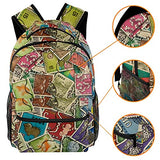 LORVIES Old Vintage Japanese Mix Stamp Lightweight School Classic Backpack Travel Rucksack for Girls Women Kids Teens