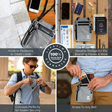 Zero Grid Neck Wallet w/RFID Blocking- Concealed Travel Pouch & Passport Holder (Ash)