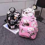 Women Girls Mini Backpack Causal Floral Printing Leather Bag (Black)