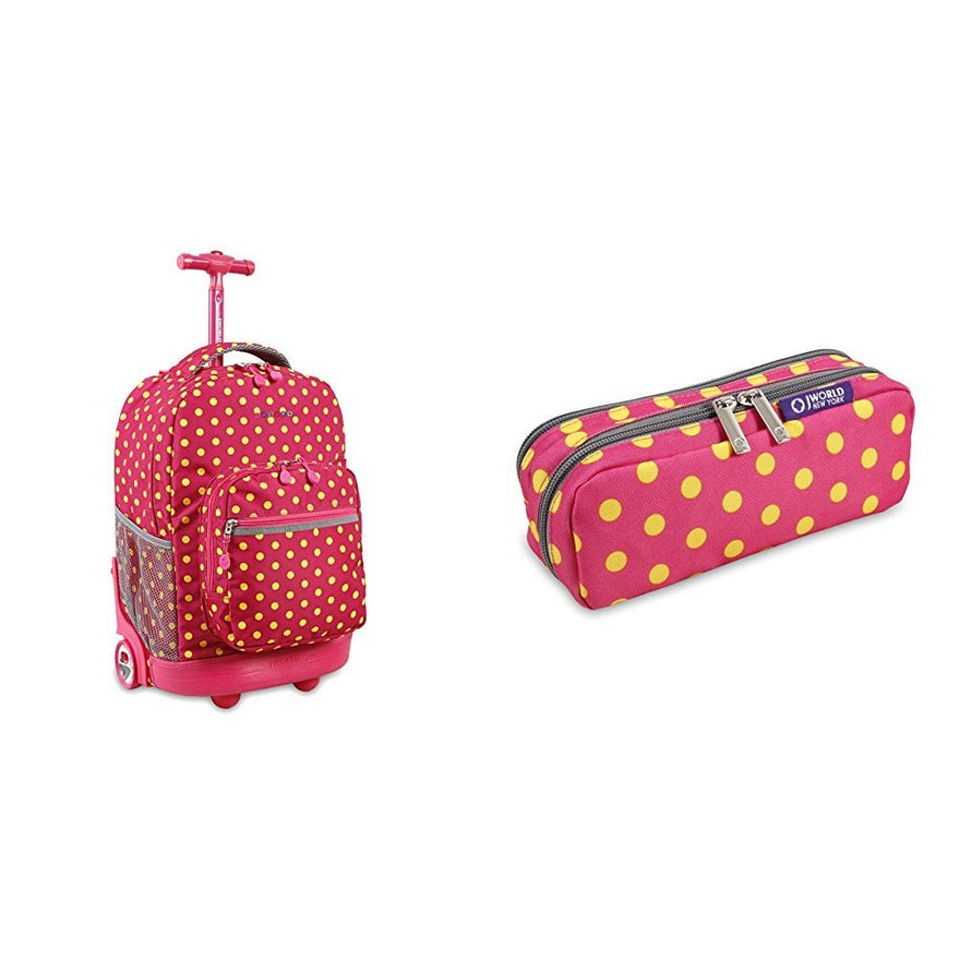 J World Combo Rolling Backpack & Pencil CaseBack to School Bundle Set Sunrise / Jojo, Pink Buttons