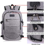 Tzowla Travel Laptop Backpack,Slim Durable Water Resistant Anti-Theft Bag with USB Charging/Headphone Port and Lock 15.6 Inch Computer Business Gift for Women Men College School Bookbag-Grey