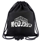 My Hero Academia Bag Gift Set - 1 MHA Drawstring Bag Backpak, 12 Sheet Stickers, 1 Lanyard, 1 Mouth Mask, 1 Keychain, 1 Phone Ring Holder, 5 Bracelets, 4 Button Pins for Anime MHA Fans (Black)
