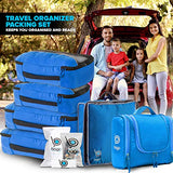 Travel Organizer Set for Luggage & Suitcase - Packing Cubes, Toiletry, Shoe Bags (Blue)