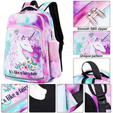 Girls Backpack Kids Elementary Bookbag Girly School Bag with Insulated Lunch Tote and Pencil Pouch (Tie dye green purple pink - Fari tale unicorn)