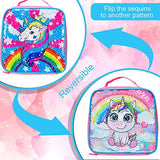 4PCS Unicorn Backpack for Girls, 16" Sequin Kids Bookbag and Lunch Box