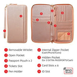 Travel Document Organizer - RFID Passport Wallet Case Family Holder Id Wristlet (Rose Gold)