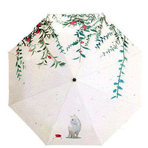 Portable Sun Protection Anti-UV Umbrella 3 Folds Folding Windproof Rainproof Travel Parasol Lightweight Compact Sun Rain Umbrella Manual Open & Close Animal Print Umbrella