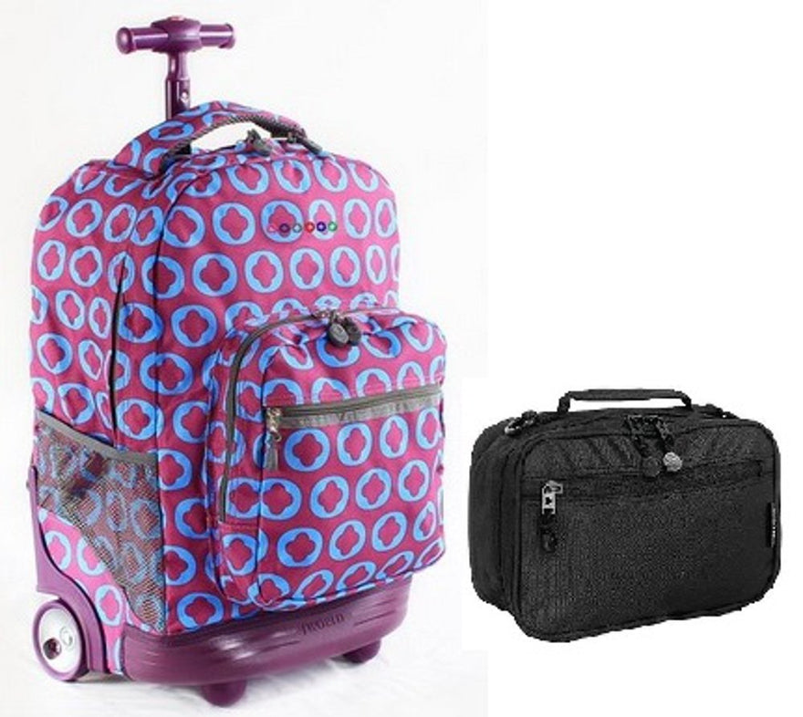 J World J-Logo Sunrise Roller Backpack Back Pack and Black Cody Lunch Bag Bundle Set