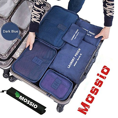 Packing Cubes,Mossio 7 Sets Waterproof Lightweight Laundry Organizer Dark Blue
