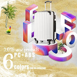 COOLIFE Luggage Expandable(only 28") Suitcase PC+ABS Spinner 20in 24in 28in Carry on (White Grid
