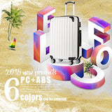COOLIFE Luggage Expandable(only 28") Suitcase PC+ABS Spinner 20in 24in 28in Carry on (White Grid New, S(20in)_Carry on)