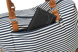 Women Ladies Canvas Weekender Bag Overnight Carry-On Tote Duffel In Trolley Handle (Blue Stripe)