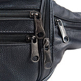 FANNING511 Waist Pack Cowhide Leather Large Size 7 Pockets Fanny Pack Black