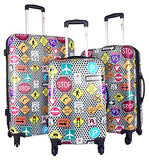 3Pc Luggage Set Hardside Rolling 4Wheel Spinner Carryon Travel Case Poly Signs