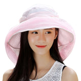 Fakeface Women Hunting Hats 360 Degrees Anti-UV Foldable Wide Brim Visor Summer Sun Hat Cap Lightweight Breathable Hiking Camping Fishing Cycling Bucket Hat Topee UV50+ Pink