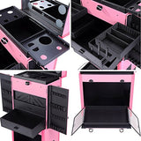 Aw Pink Rolling Makeup Case Pro Hair Stylist Barber Artists Case Multifunction Lighted Lockable