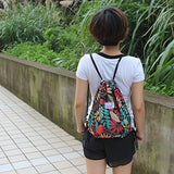 Alpaca Go Drawstring Bag Water Resistant Floral Leaf Lightweight Gym Sackpack for Hiking Yoga Gym Swimming Travel Beach (B - Black)
