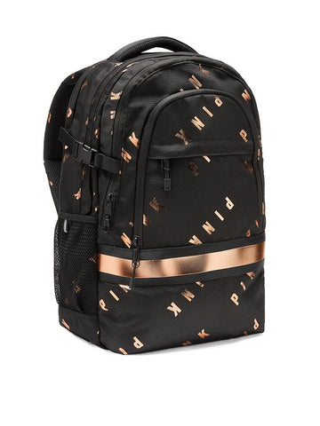 Victoria's Secret Pink Collegiate Backpack School Bag Black Copper Foil