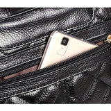 ABage Women's Genuine Leather Backpack Vintage Casual Quilted Travel Backpack Purse, Black