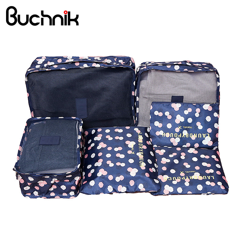 6Pcs Travel Bags Set Portable Packing Cube Women's Men's Clothes Luggage Sorting Storage Pouch