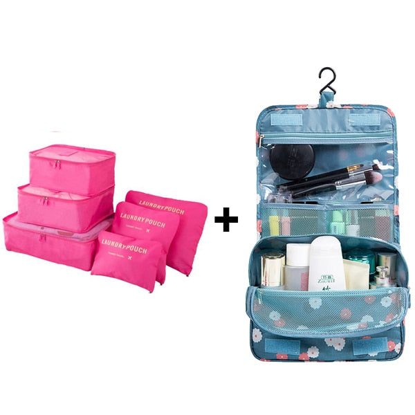 6pcs/set Nylon packing cube large capacity double zipper Waterproof bag Luggage Clothes Tidy