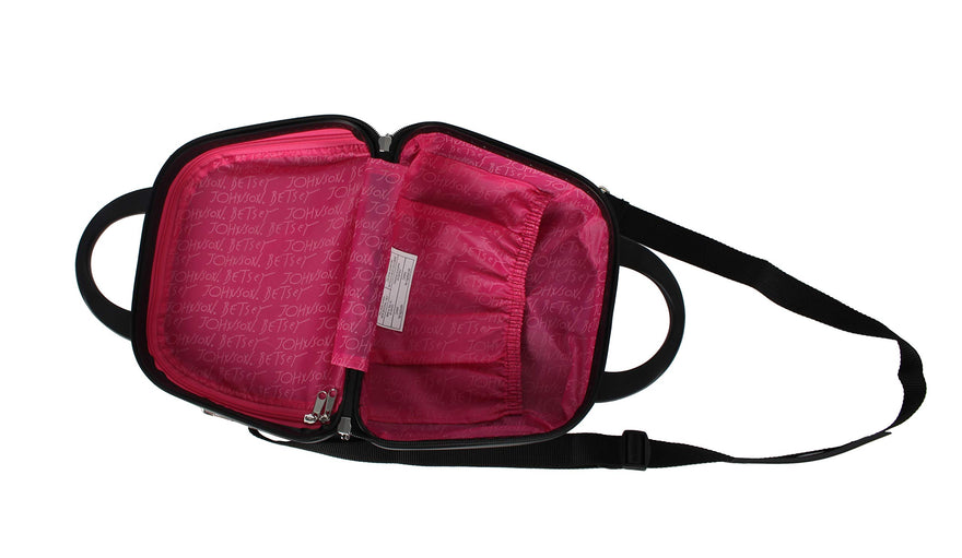 Betsey Johnson Hardside Cosmetic Case - Lightweight Small Size Hardshell Travel Hand Makeup Bag - Adjustable Shoulder Strap - Ba