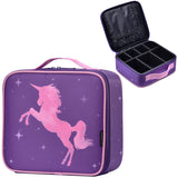 Joligrace Unicorn Makeup Bag Travel Cosmetic Leather Organizer Makeup Train Case with Adjustable Dividers Portable Make Up Storage for Girl Jewelry Accessories - Purple
