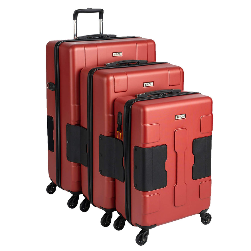 TACH TUFF 3-Piece Hardcase Connectable Luggage & Carryon Travel Bag Set | Rolling Suitcase with Patented Built-In Connecting System | Easily Link & Carry 9 Bags At Once (wine red)