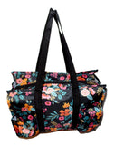 Fashion Print Zip Top Organizing Beach Bag Tote Diaper Bag Weekender - Can Be Personalized (Personalized Black Floral)
