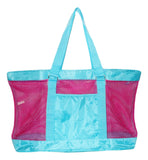 Super Large Mesh Tote Beach Bag - 24 x 15 x 6 - Can be Personalized (Blank Pink/Aqua)