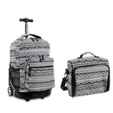J World Combo Rolling Backpack & Lunch Bag Back to School Bundle Set Sunrise/Casey (Tribal)