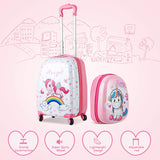 HONEY JOY 2Pc Kids Luggage Set, 12'' Backpack & 16'' Rolling Suitcase, Hard Shell Trolley Suitcase with Spinner Wheels, Carry On Luggage Set for Boys and Girls Travel (Unicorn)