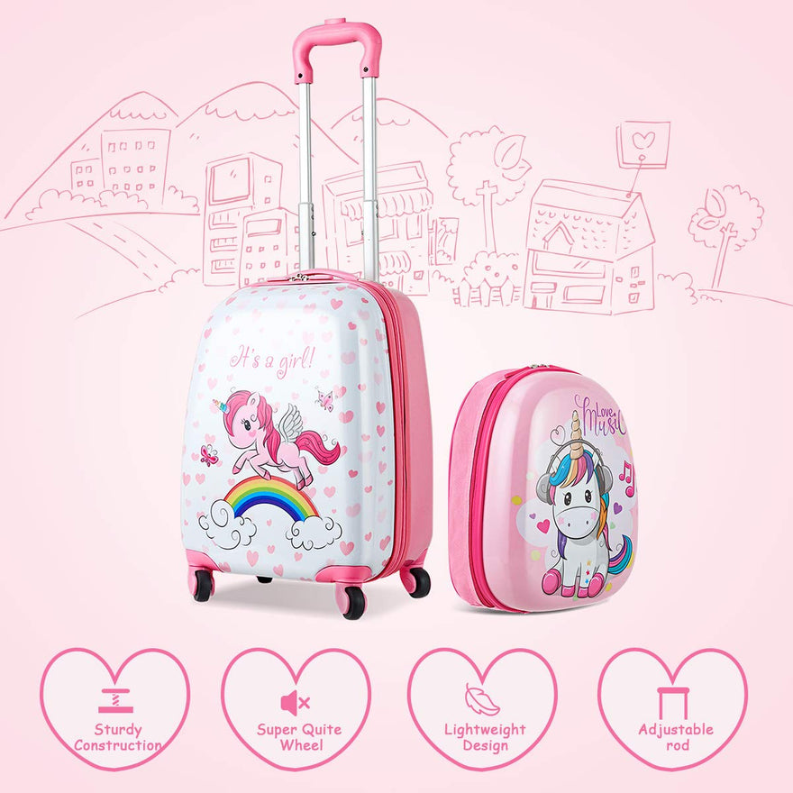 HONEY JOY 2Pc Kids Luggage Set, 12'' Backpack & 16'' Rolling Suitcase ...