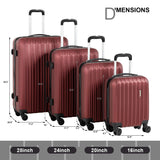 Murtisol 4 Pieces ABS Luggage Sets Hardside Spinner Lightweight Durable Spinner Suitcase 16" 20" 24" 28", 4PCS Wine Red