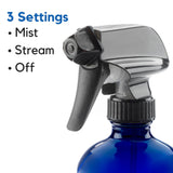 16oz Empty Cobalt Blue Glass Spray Bottles w/Labels and Caps- Mist & Stream Sprayer - BPA Free - Boston Round Heavy Duty Bottle - For Essential Oils, Cleaning, Kitchen, Hair, Perfumes (4 Pack)