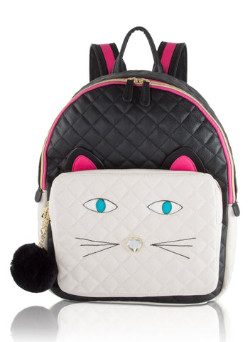 Betsey Johnson Quilted Cat Face Large Backpack - Black/White