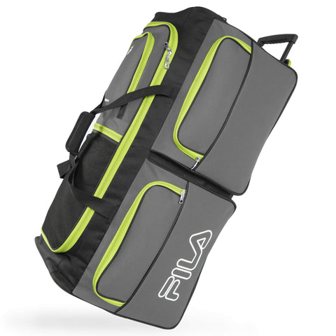 Fila 7-Pocket Large Rolling Duffel Bag, Grey/Neon Lime, One Size