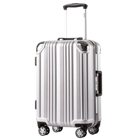 Coolife Luggage Aluminium Frame Suitcase with TSA Lock 100% PC (M(24in), Silver)